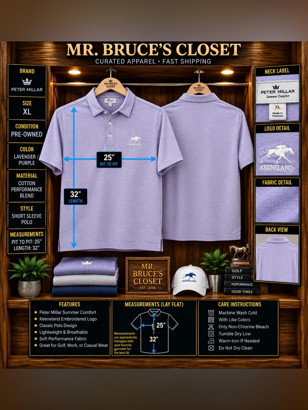 Peter Millar Lavender Purple Short Sleeve Polo